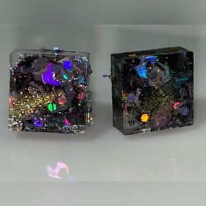 Dark Glitter Square Stud Earrings (HELP ME SURVIVE GRAD SCHOOL!!)